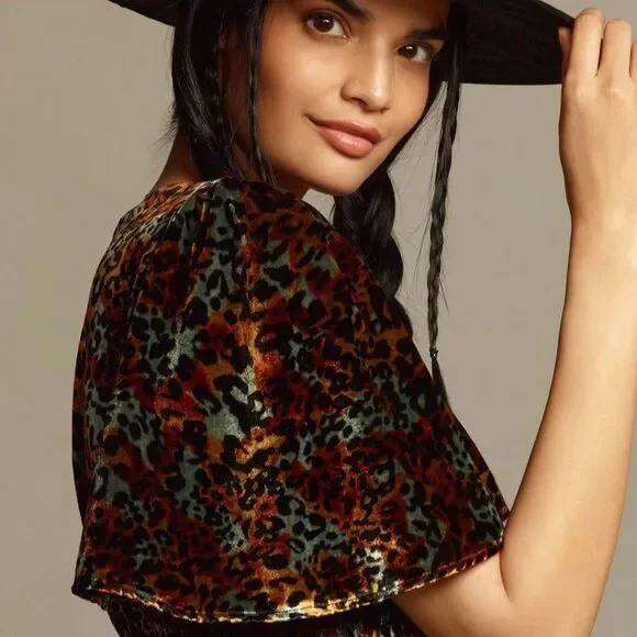 Anthropologie Velvet Mini Dress with Floral DesignSize: XL